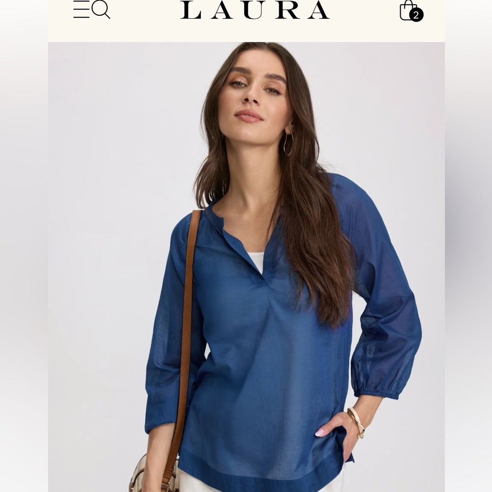 Laura Split Neck Blue Blouse